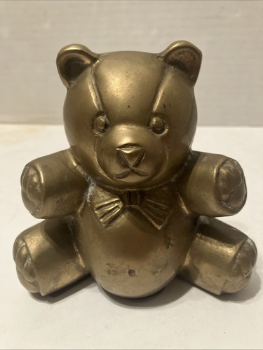 Vtg solid brass teddy bear - teddy, bow
