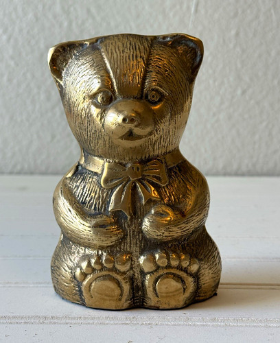 Vintage gold tone brass teddy - gold,