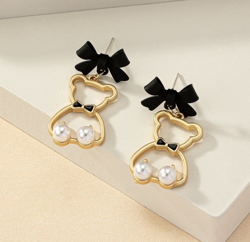 Black bow teddy bear - black, drop