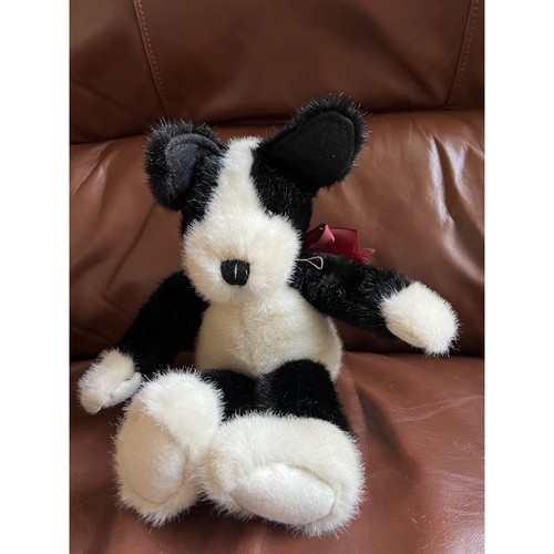 Black white plush dog teddy - black,