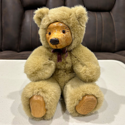 Plush teddy bear carved wood - teddy,