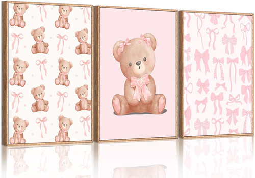 3pcs pink teddy bear wall - wall, art