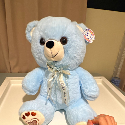 Blue teddy bear plush - blue, stuffed